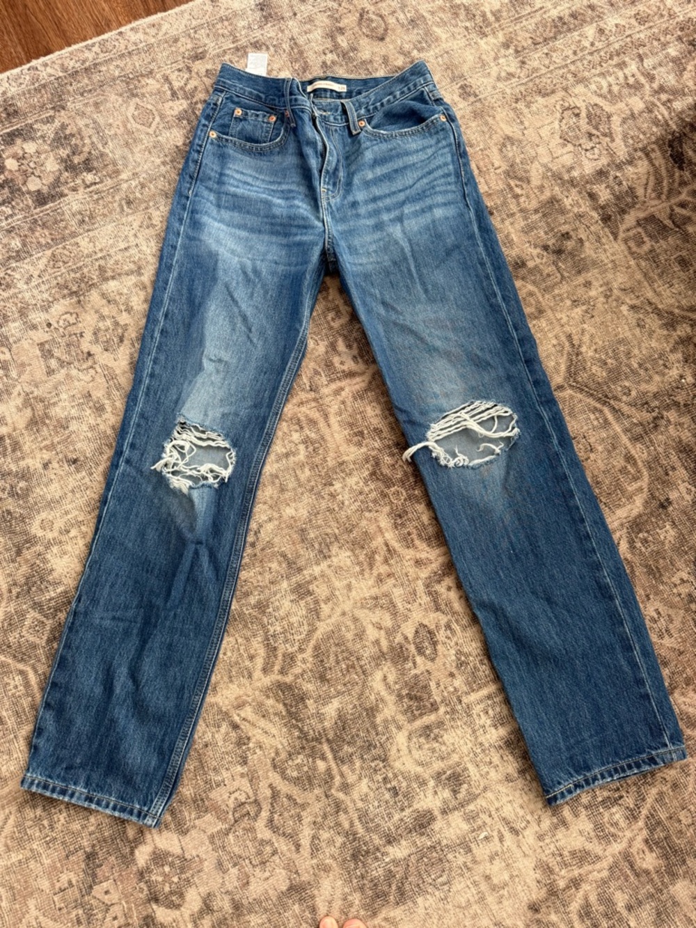 Levi's Blue Straight-Leg Women's Jeans with Knee Rips